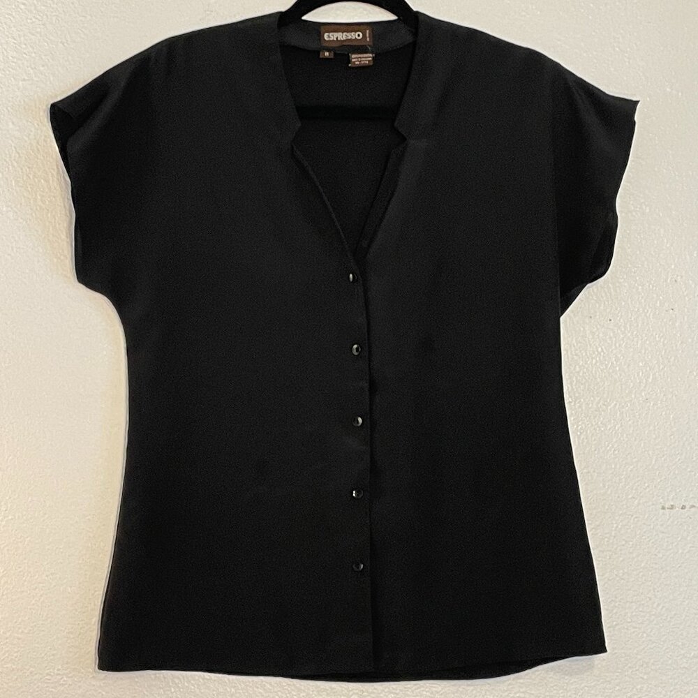 Vintage Espresso Black Button-Down Blouse